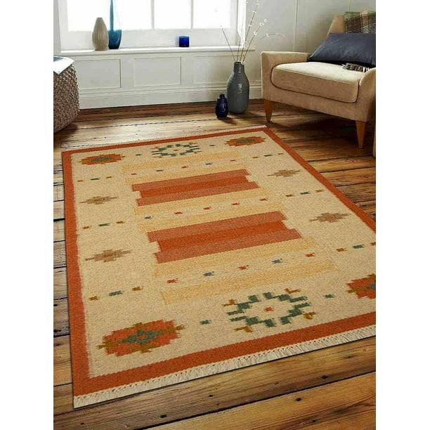Rugsotic Carpets Hand Woven Flat Weave Kilim Wool 5'x8' Area Rug