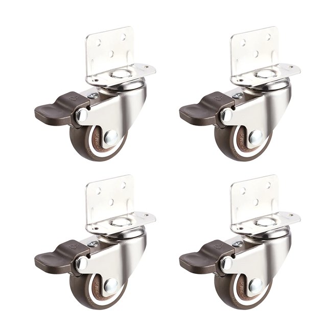 Juego de 4 ruedas para muebles de TPE con freno, ruedas giratorias con placa de montaje en L, ruedas de goma para guardería, muebles, soporte para flores (25 mm).