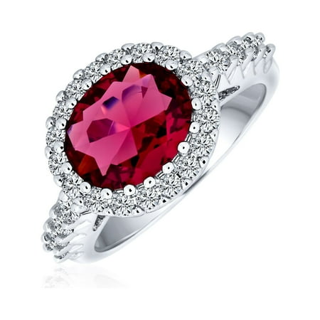 Bling Jewelry Womens 3CTW Oval Solitaire Red Cubic Zirconia CZ Pave Halo Cocktail Statement Ring