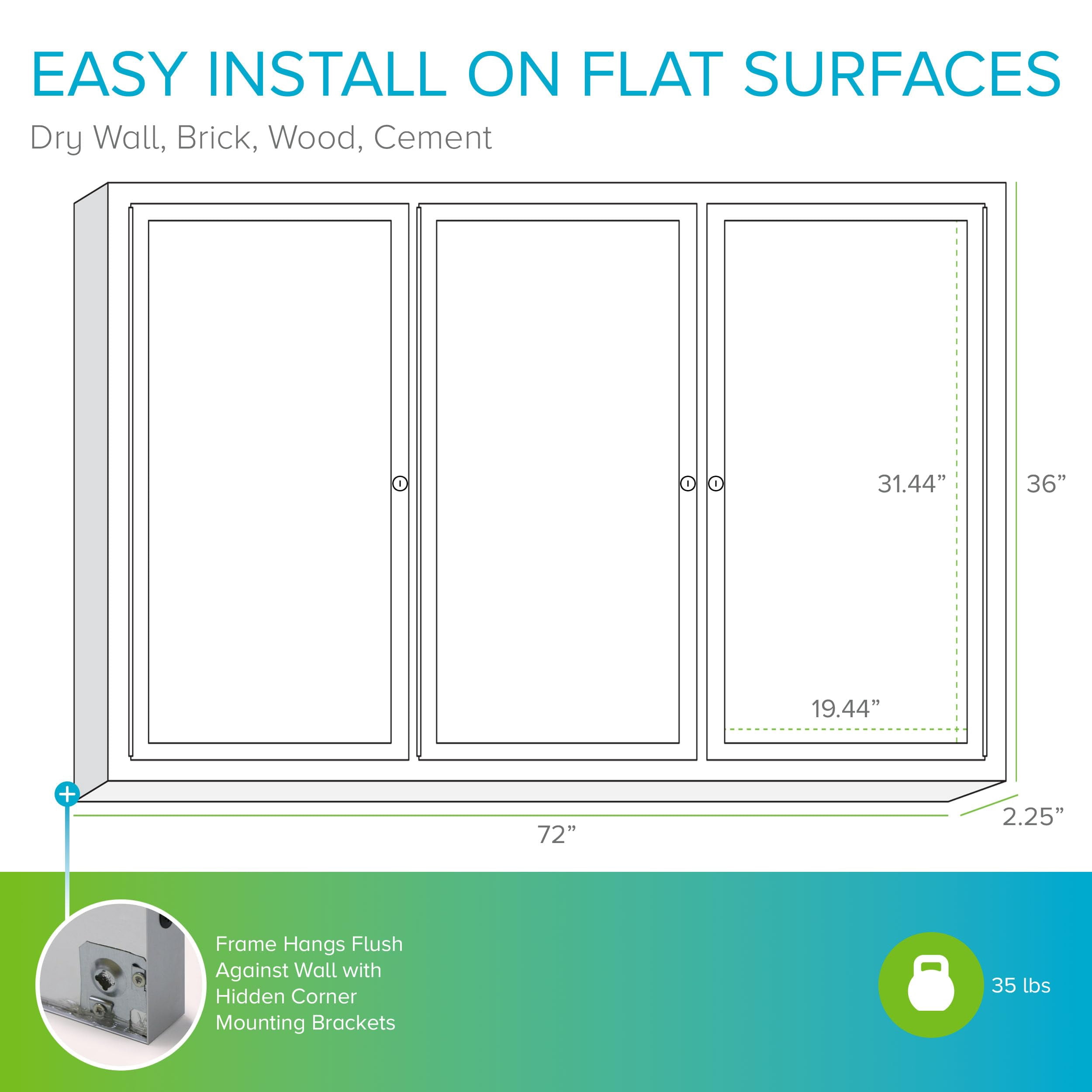Ghent's Vinyl 36" x 72" 3 Door Enclosed Bulletin Board in Ivory