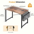 thumbnail image 3 of CONCETTA 40 Inch Computer Writing Desk with Storage Bag, Steel Frame for Home Office Study, Brown, 3 of 8