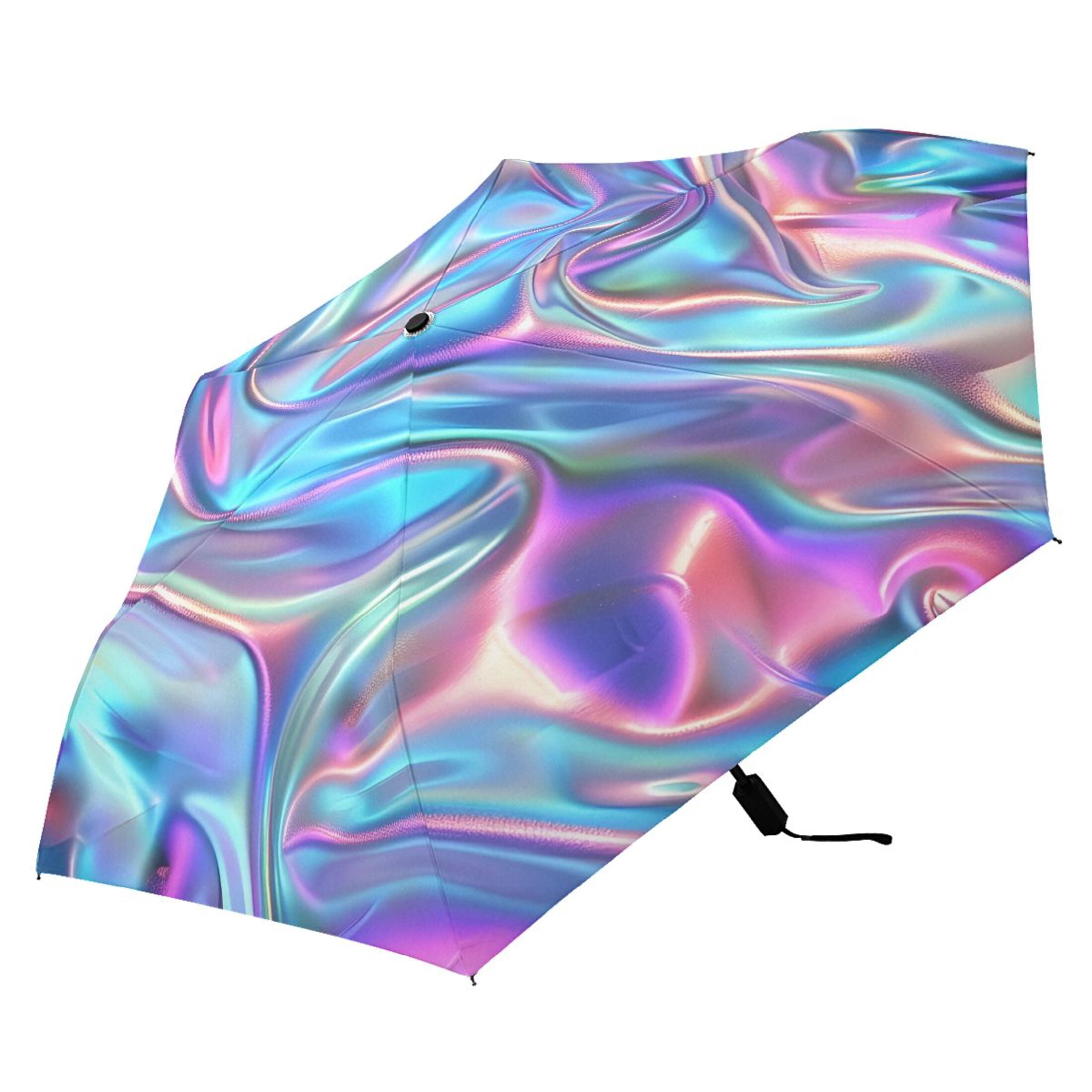 Iridescent Liquid Marble Compact Sun Umbrella Windproof Travel Umbrellas for Rain Strong Portable UV Protection