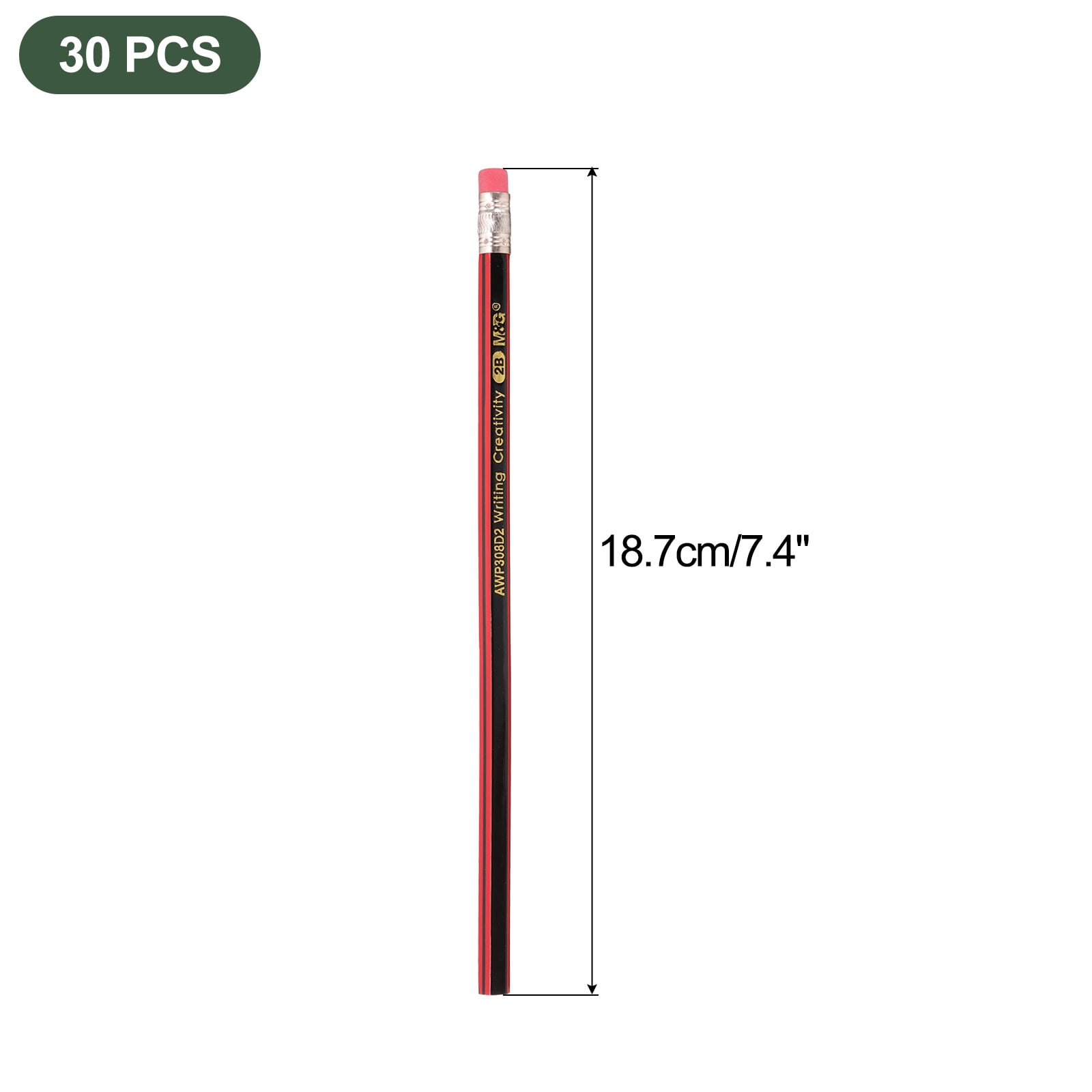 Uxcell Wooden Triangular Pencils, 30 Pcs 2B Pencils Graphite Round Pencils for Classroom Teacher Office Supplies, Red Black