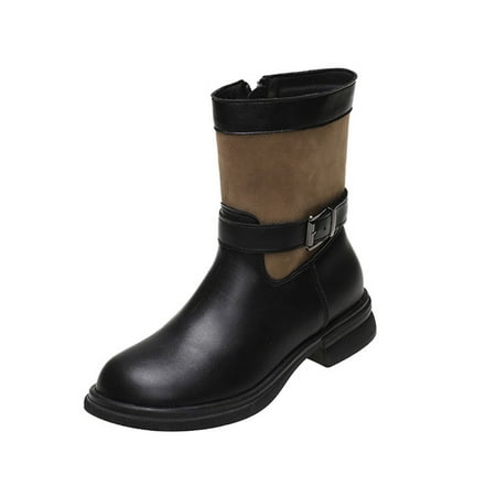 

Women Walking Shoes Fashion Autumn And Winter Women Ankle Boots Low Heel Thick Sole Non Slip Side Zipper Round Head Colorblock Casual Style Ankle Boots for Women Khaki