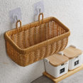 thumbnail image 3 of Cesta de almacenamiento de jengibre y ajo Cesta colgante tejida Cesta de cocina Cesta de pared para jengibre, ajo, cebolla, huevo, fruta Caja de almacenamiento de ratán de imitación, 3 of 6