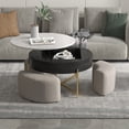 thumbnail image 6 of Magic Home Modern Round Coffee Table with Storage,Lift-Top Coffee Table Nesting Sofa Table with 3 Stools Space-Saving Multiple Purpose,Black, 6 of 10
