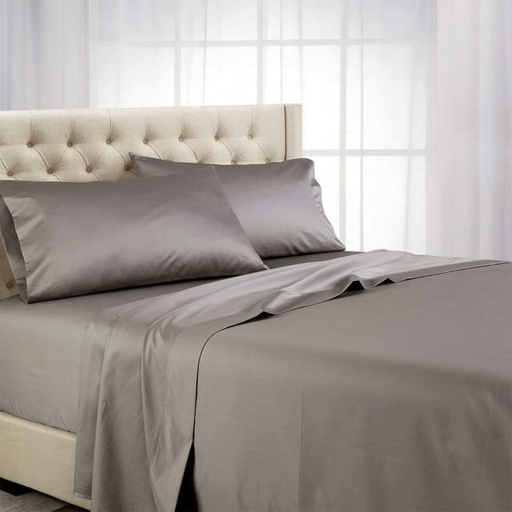 Sheetsnthings Luxury 800 Thread Count Pure Cotton Bed Sheets Set (Queen Size-Grey) Heavyweight Sateen Weave Linens- Made in USA