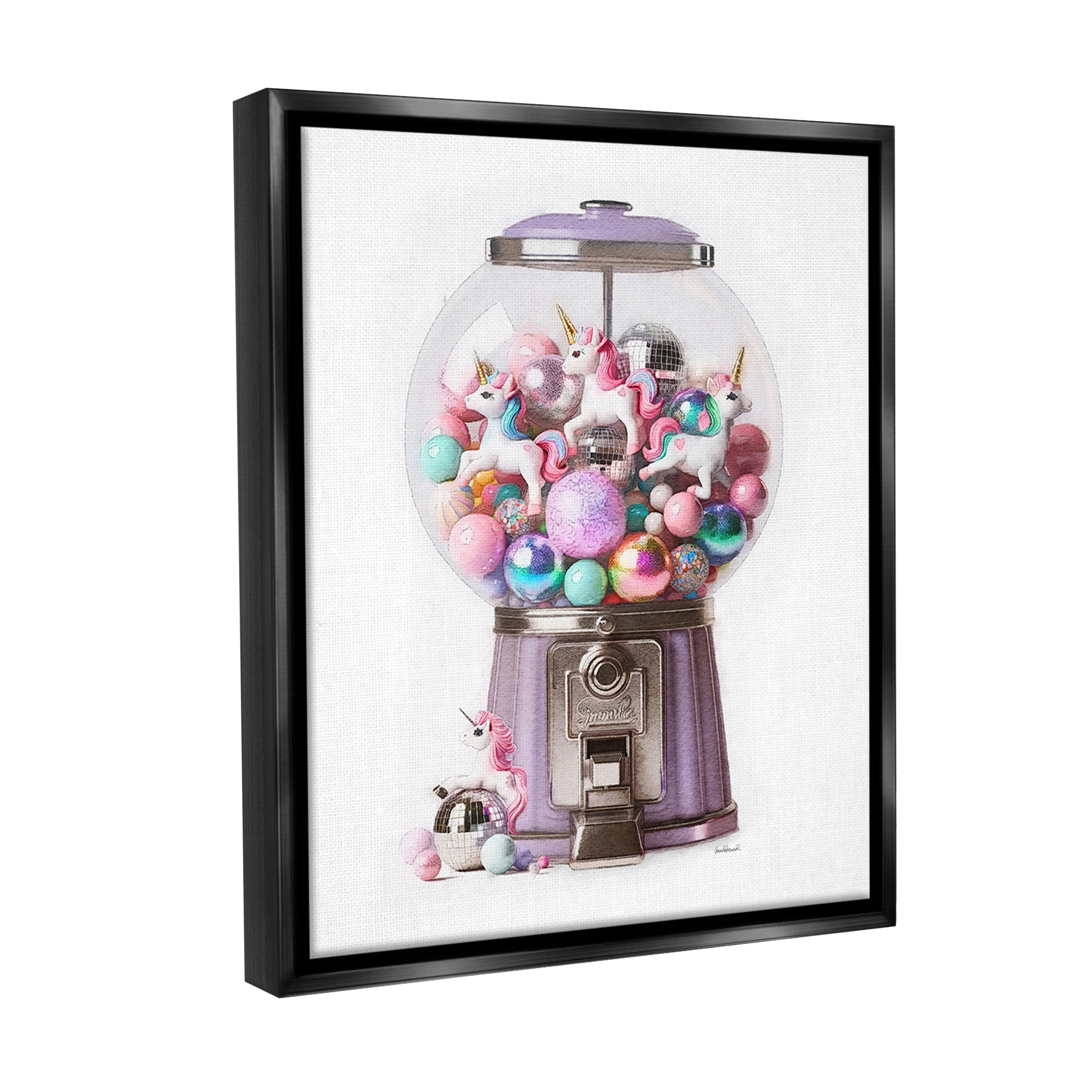 Stupell Industries Unicorn Gumball Machine Fairy Tales & Fantasy Painting Black Floater Framed Canvas Art Print Wall Art, 25 x 31