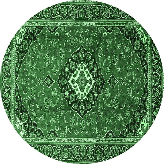 Ahgly Company Indoor Round Medallion Emerald Green Traditional Area Rugs, 7' Round