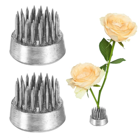 Uxcell 2Pcs Florero de Espinas, Floreros Florales Redondos de Acero Inoxidable, Herramienta Fija para Arreglos Florales (Plata, 0.1")