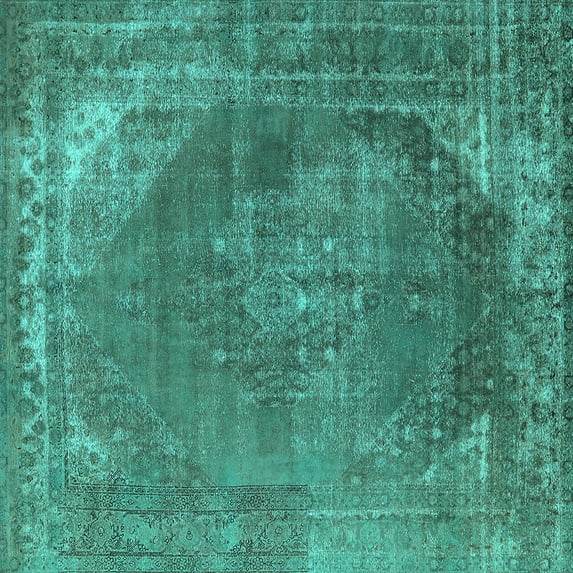 Ahgly Company Machine Washable Indoor Square Oriental Turquoise Blue Industrial Area Rugs, 3' Square