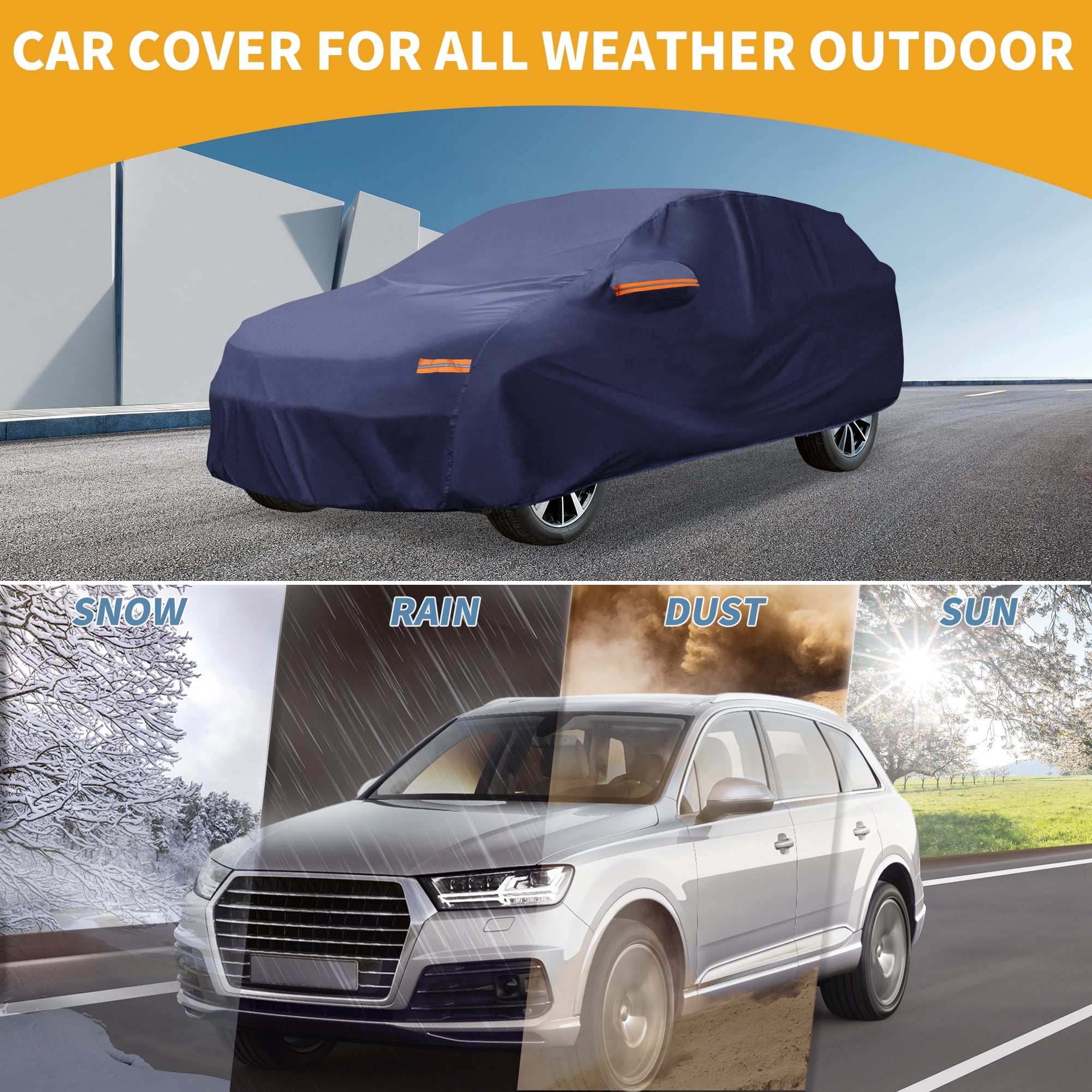 Unique Bargains Car Cover Aluminum Film Cotton Navy Blue 190.94"x74.8"x70.87"