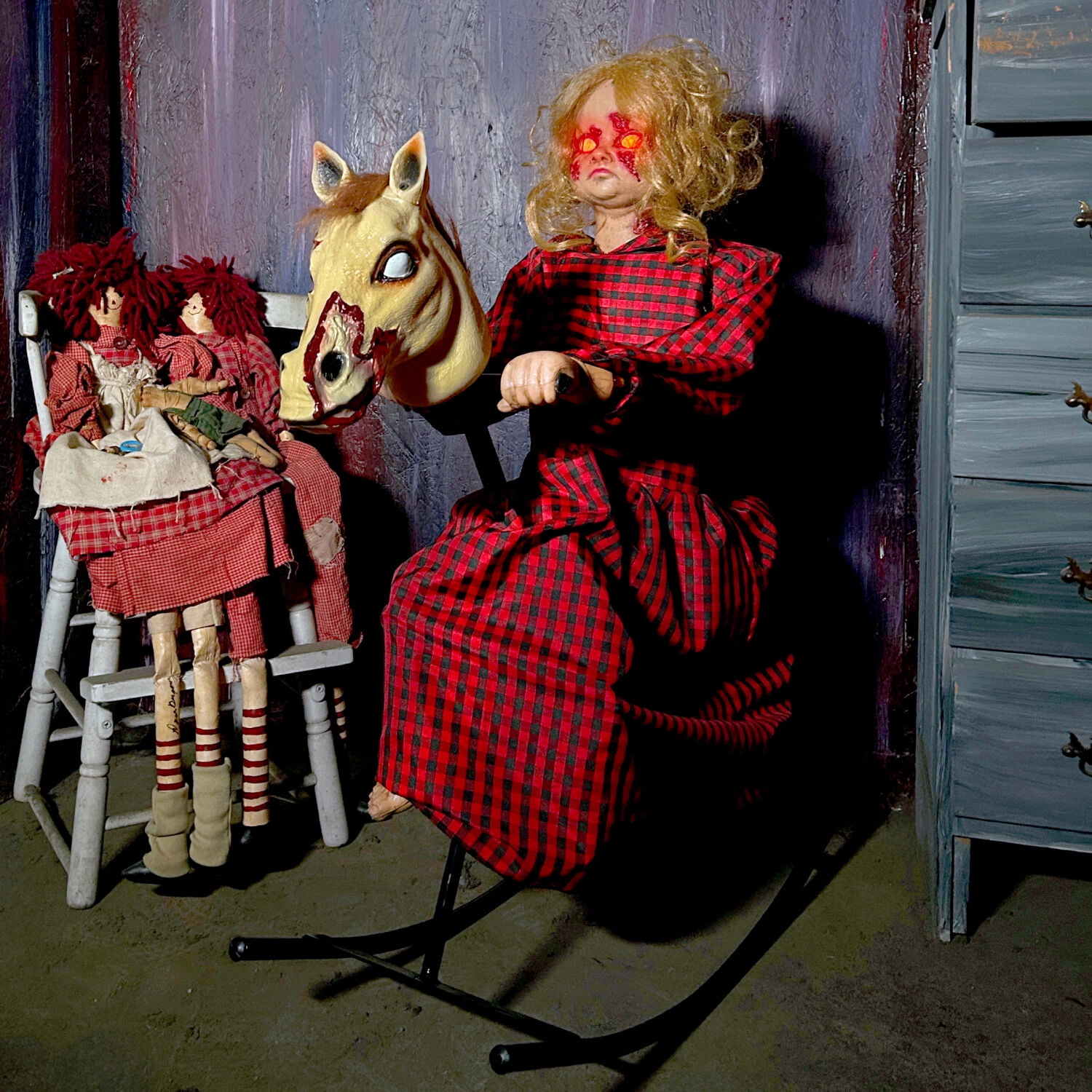 Haunted Hill Farm Animatronic Rocking Horse Girl, Indoor / Covered Outdoor, 3.2-Ft.