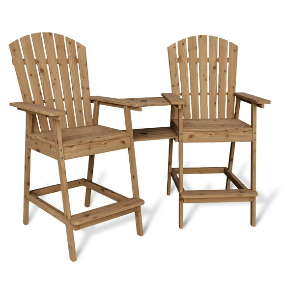Outdoor Bar Height Adirondack Chairs Set of 2 with Connecting Tray, Balcony Chairs Adirondack for Deck, Backyard