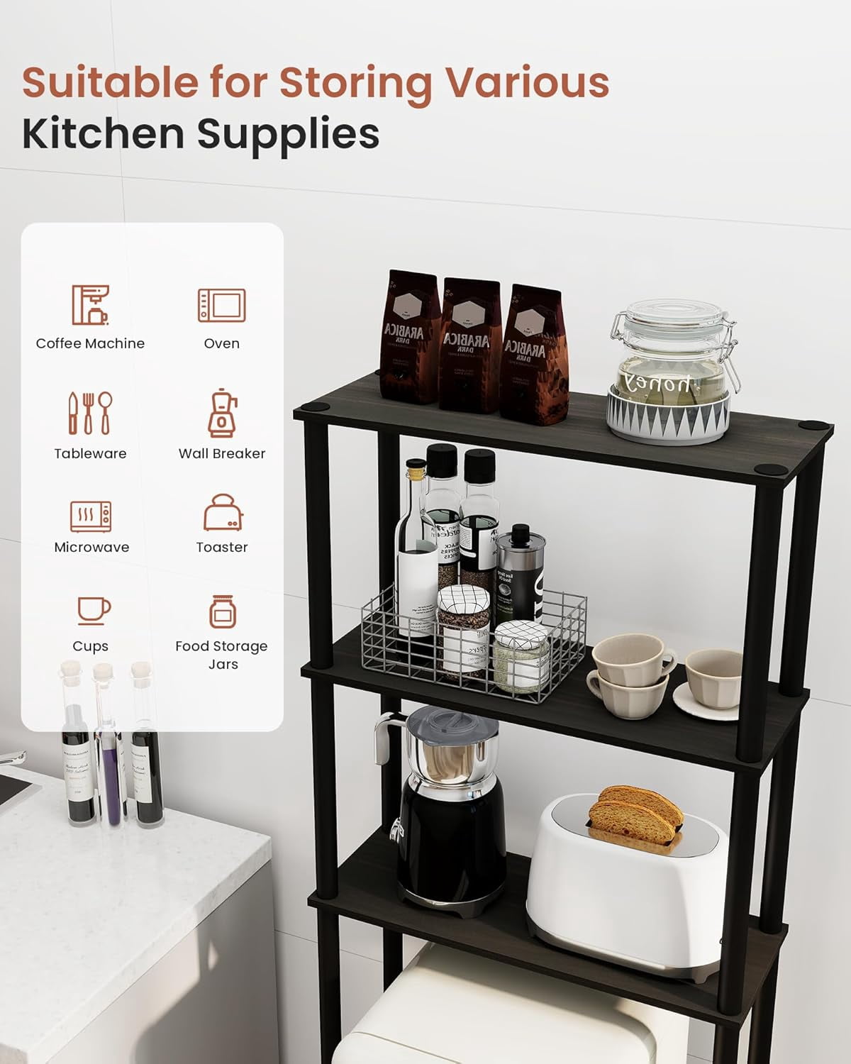 Mini Fridge Storage Rack, 3-Tier Microwave and Mini Fridge Stand with Storage Dorm Refrigerator Shelf for Kitchen