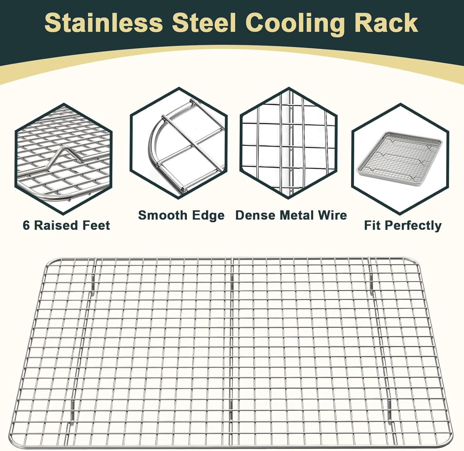 Nonstick Heavy Duty Natural Aluminum Baking Sheet, with Rack Set 2 Pans 2 Racks, Warp Resistant & Heavy Duty, Half Sheet Size