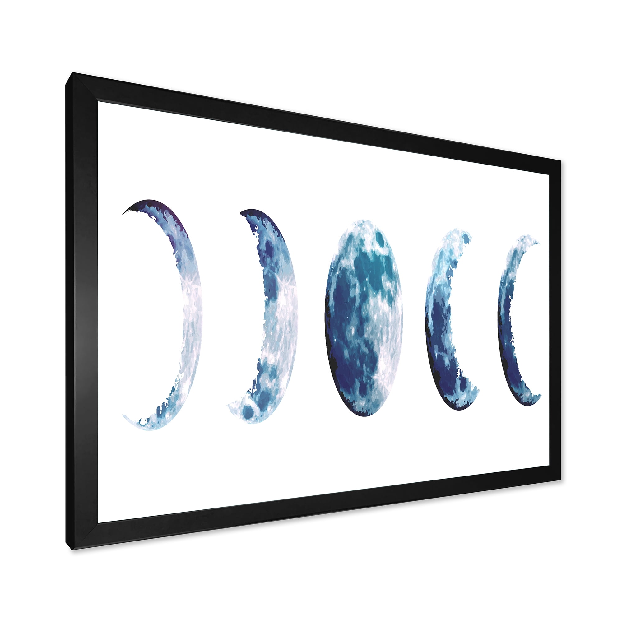 Designart 'Magic Blue Moon Phases On White' Bohemian & Eclectic Framed Art Print