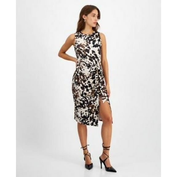 Bar III Petite Printed Tie-Front Midi Spotted Animal PXL