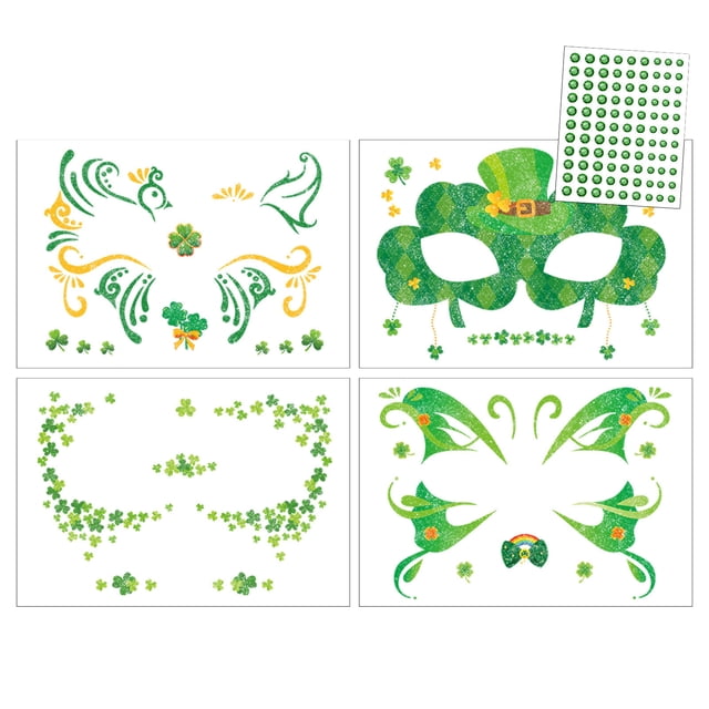St Patricks Day Glitter Set Face Sticker For St. Patrick's Day Set Green Design Sticker For All Ages