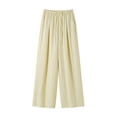 thumbnail image 3 of Nfurl Womens Linen Pants with Pockets Casual Wide Leg Pants for Women Loose Solid Color Beach Elastic Waist Drawstring Palazzo Pant Yellow M, 3 of 6