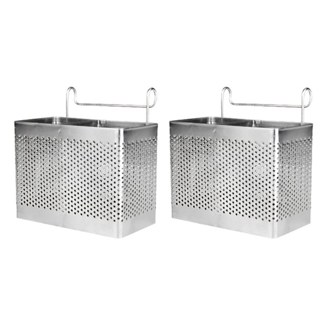 2X Stainless Steel Chopsticks Holder Hanging Cutlery Drying Basket Tableware Drainer with Hooks Kitchen Utensil(A)