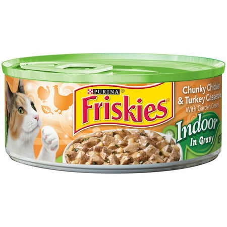 (24 Pack) Friskies Indoor Chunky Chicken & Turkey Casserole with Garden Greens Wet Cat Food in Gravy, 5.5 oz.