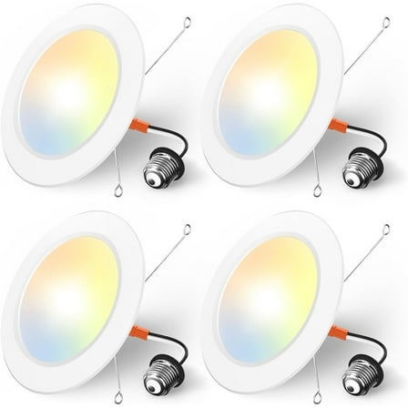 Recessed Lighting 5/6 Inch, 4 Pack 5CCT Flat LED Can Lights, 2700K/3000K/4000K/5000K/6000K Selectable,12W Eqv 120W, 1050LM Brightness, Retrofit Installation - ETL & FCC
