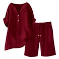 thumbnail image 4 of 2 Piece Short Sets for Women Summer Outfits Casual Wide Leg Blouse with Pockets and Elastic Pants Summer Sets V Neck Shirt Trousers Fashion Streetwear, 4 of 6