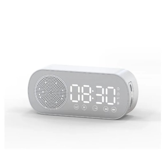 Mini Mirror Digital Alarm Clock Rechargable Wireless Speaker 2 Alarms FM Radio