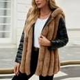 thumbnail image 5 of HTNBO Women's Faux Fur Coats with Hood Thicken Moto Biker Jackets Warm Winter Coats Belted Fleece Fuzzy Sherpa Trench Coats, 5 of 7