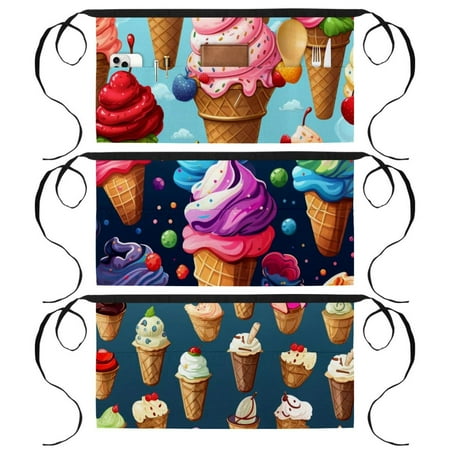 

Ice Cream Waitress Apron with 3 Pockets Printed - Custom Cleaning Apron