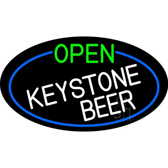 Open Keystone Beer Oval With Blue Border LED Neon Sign 20 x 37 - inches, Clear Edge Cut Acrylic Backing, with Dimmer - Bright and Premium built indoor LED Neon Sign for Bar decor.