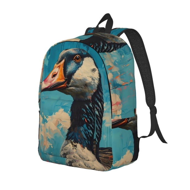 Disketp Blue Watercolor Duck Mochila de Lona Estampada, Mochila Escolar de Viaje Ligera para Estudiantes y Portátil-Medium