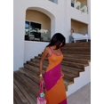 thumbnail image 3 of Womens Color Block Knit Maxi Dress Hot Pink & Orange Asymmetric Strapless, 3 of 5
