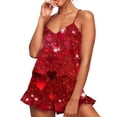 thumbnail image 1 of Puntoco Conjunto de pijama cómodo para mujer, conjunto de pijama con dobladillo con volantes y estampado de bloques de colores, ropa de casa sexy con tirantes, 1 of 5