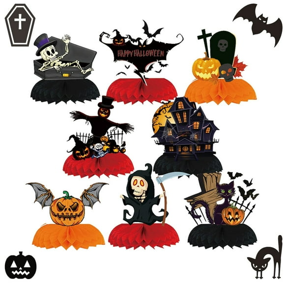 Honeycomb Party Table Decorations - Tombstone Pumpkin Ghost Cat Bat Paper 3D Centerpieces for Birthday Celebration