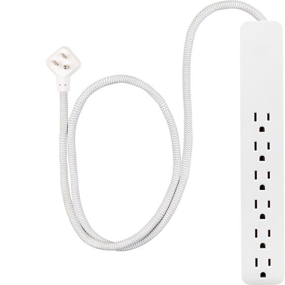 GE 6-Outlet Surge Protector Power Strip with 620 Joules and 2ft Braided Cord