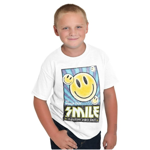 Retro Smile World Tour Positive Vibes Crewneck T Shirts Boy Girl Teen Brisco Brands S