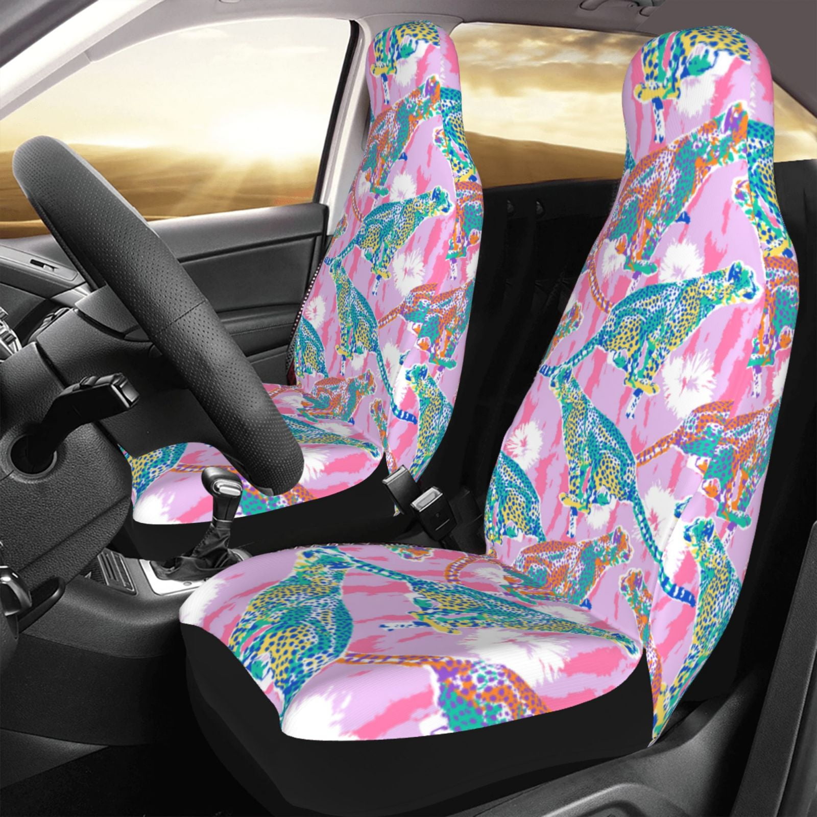 Car Seat Cover Tequan Front Seat Covers, Animal Leopard Print Pink