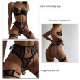 thumbnail image 4 of Conjunto de lencería de liga para mujer Conjunto de lencería de cuatro piezas con bordado de cadena de encaje erógeno caliente Negro M, 4 of 5
