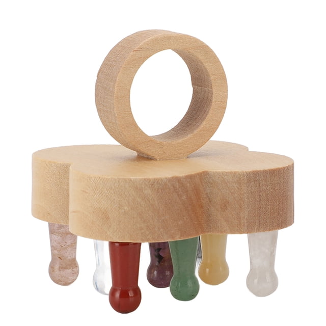 Scalp Massager, Beech Wood Stone Massage Tool, Portable Detangling Comb with Polished Teeth for Spa and Home Use