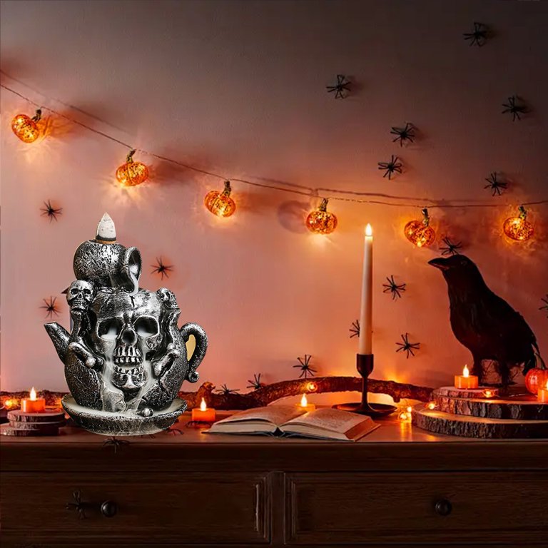 Harliver Skull Decor Backflow Incense Burner, Resin Gothic Smoke