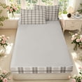 thumbnail image 4 of Manfei Classic Checkered Zipper Twin Comforter Sets with Fitted Sheet and 2 Pillowcases,Rustic Plaid Zipper Bedding Set,Beige Brown Gray,Light Gray Reversible,4pcs, 4 of 8