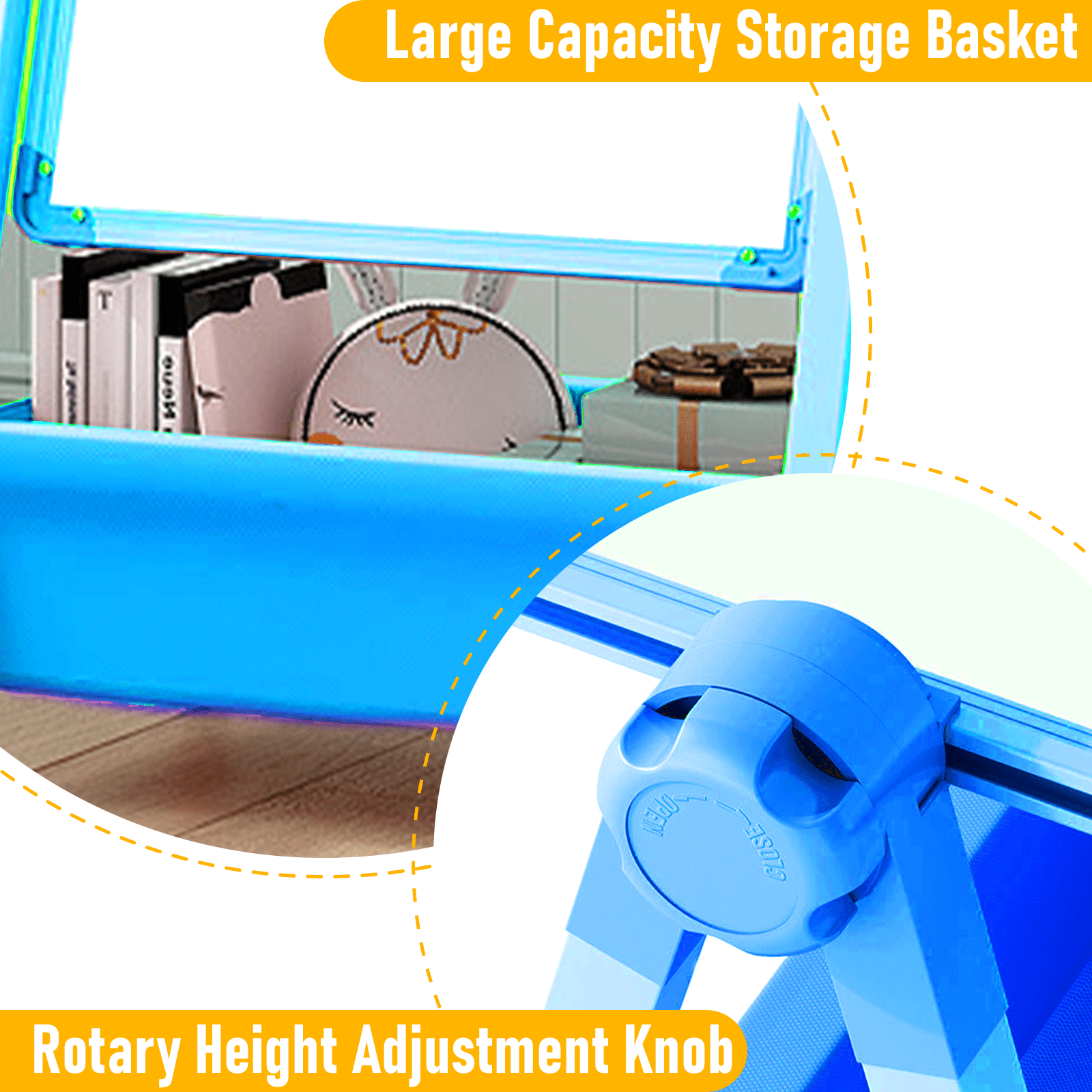 Art Easel for Kids, Double Sided Magnetic Kids Easel, Adjustable 360°Rotating Whiteboard & Chalkboard for Boys and Girls, Blue