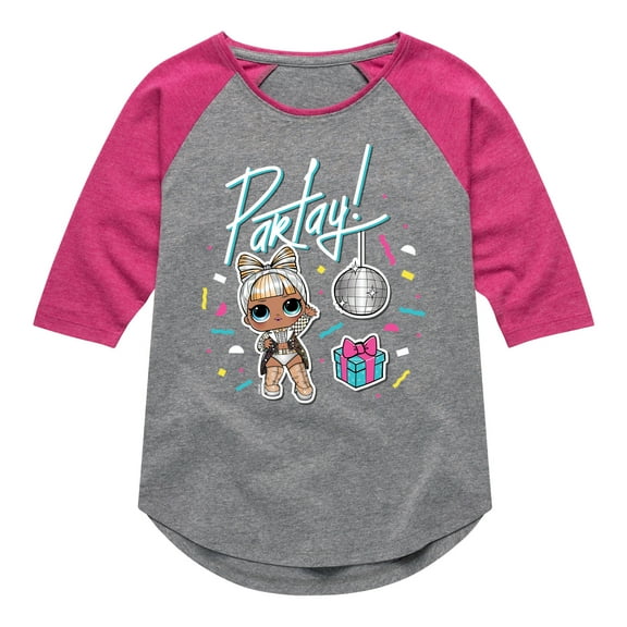 LOL Surprise! Dolls - Partay with Kitty Queen - Toddler & Youth Girls Raglan Graphic T-Shirt