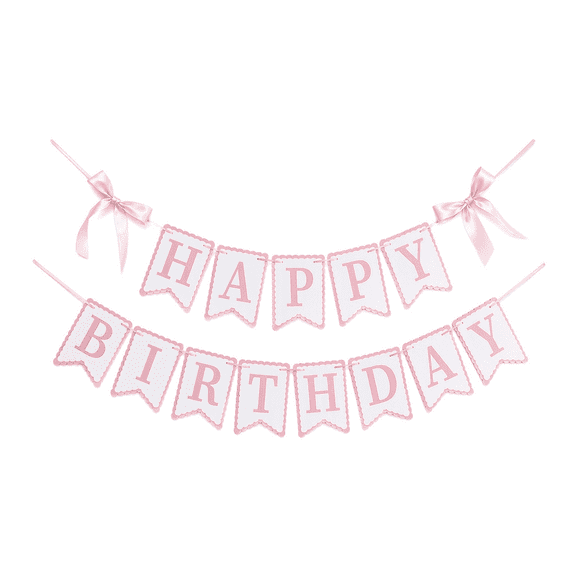 Pink Happy Birthday Banner with Satin Bows, Coquette Style Birthday Hanging Decor, DIY Letter Garland for Cake Table & Photo Backdrop