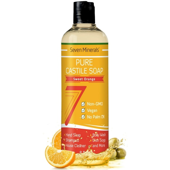 Seven Minerals Castile Soap, Sweet Orange, Vegan, No Palm Oil, Baby-Safe, 8 fl oz