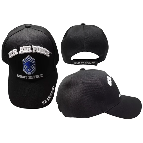 Black US Air Force CMSGT Chief Master Sergeant Retired Veteran Hat Ball Cap E9