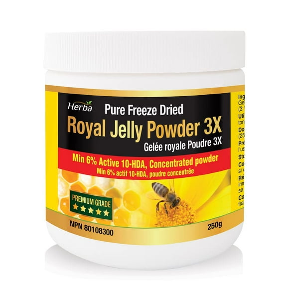 Herba Royal Jelly Powder 250g – 3x Concentrate | 100% Pure Freeze Dried Premium Royal Jelly Powder with Active 10-HDA | Helps Improve Immune System and Overall Health
