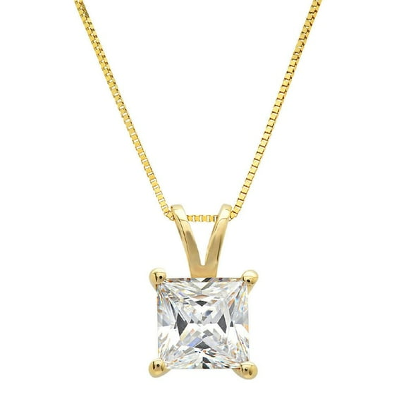2 Ct Princess Cut Lab-Created Diamond Necklace 14K Yellow Gold Plated